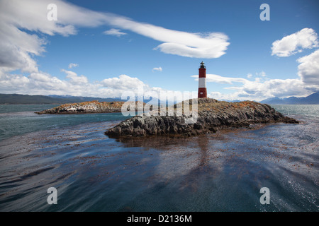 Leuchtturm et lions de mer sur l'île dans le canal de Beagle, près de Ushuaia, Tierra del Fuego, Patagonie, Argentine, Amérique du Sud Banque D'Images