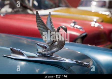 L'enjoliveur de capot d'une voiture américaine vintage, Oldtimer, Santiago de Cuba, Santiago de Cuba, Cuba, Caraïbes Banque D'Images