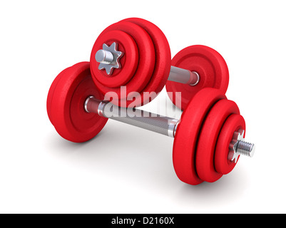 Deux haltères - isolé sur fond blanc Banque D'Images