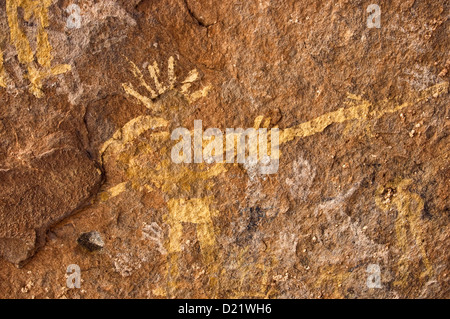 Pictogrammes en milieu/fin de style archaïque, 3000 av. J.-C.-450 après J.-C., Hueco Tanks State Park et site historique, près d'El Paso, Texas, USA Banque D'Images