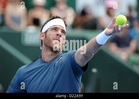 Melbourne, Australie. 12 janvier 2013. Juan Martin Del Potro de l'Argentine en action contre Lleyton Hewitt de l'Australie au cours de la finale du jeu de Tennis Classic de Kooyong. Banque D'Images