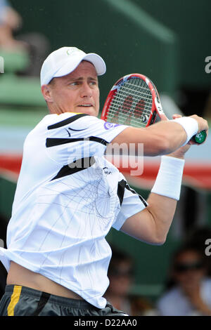 Melbourne, Australie. 12 janvier 2013. Lleyton Hewitt de l'Australie en action contre Juan Martin Del Potro, de l'Argentine lors de la finale du jeu de Tennis Classic de Kooyong Banque D'Images