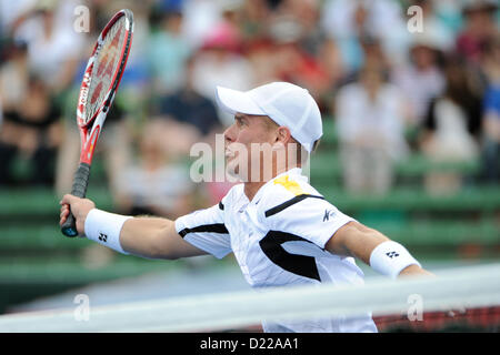 Melbourne, Australie. 12 janvier 2013. Lleyton Hewitt de l'Australie en action contre Juan Martin Del Potro, de l'Argentine lors de la finale du jeu de Tennis Classic de Kooyong Banque D'Images