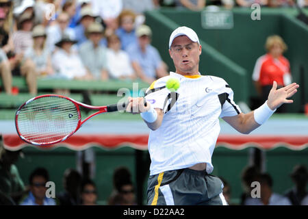 Melbourne, Australie. 12 janvier 2013. Lleyton Hewitt de l'Australie en action contre Juan Martin Del Potro, de l'Argentine lors de la finale du jeu de Tennis Classic de Kooyong Banque D'Images