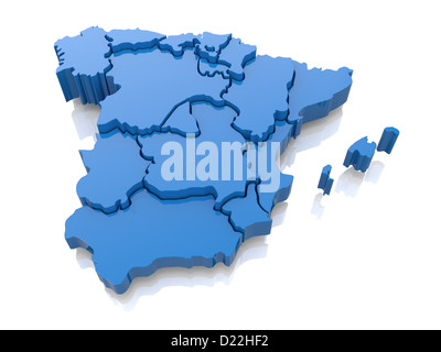 Carte en trois dimensions de l'Espagne sur fond blanc. 3d Banque D'Images