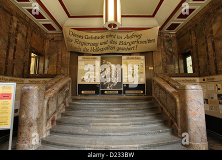 Leipzig, Allemagne, l'entrée au musée et Leipzig Stasi avant-poste dans le coin arrondi Banque D'Images