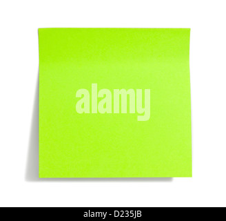 Post-it vert avec l'ombre on white Banque D'Images