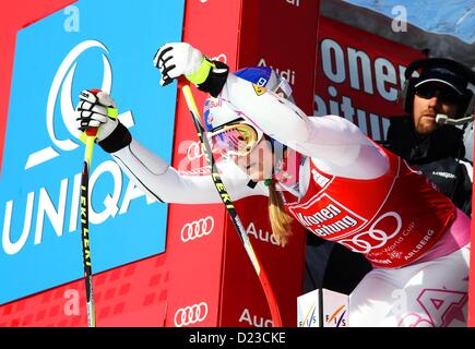 St Anton, Autriche. 13 Jan, 2013. La Coupe du Monde FIS de Ski alpin Super G pour les femmes photo montre Lindsey Vonn USA au début des capacités Banque D'Images