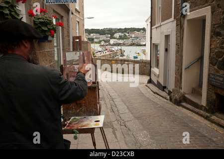 La peinture de l'artiste vue vers le port de St Ives, Cornwall Banque D'Images