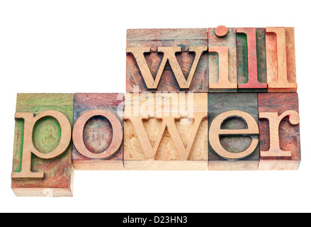Mot de volonté - isolé du texte dans la typographie vintage type de blocs d'impression Banque D'Images