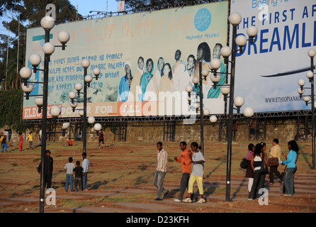 Addis Abeba, Ethiopie, le soir à la place Meskel Meskel Square. Banque D'Images