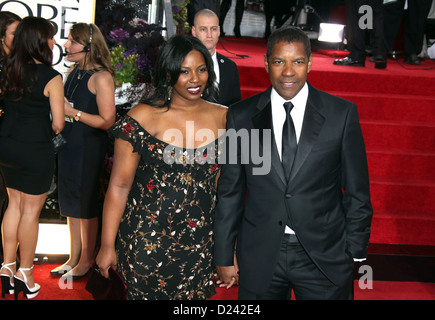 L'acteur Denzel Washington et Olivia Washington arrive à la 70e assemblée annuelle Golden Globe Awards présenté par la Hollywood Foreign Press Association (HFPA,, à l'hôtel Beverly Hilton à Beverly Hills, USA, le 13 janvier 2013. Photo : Hubert Boesl Banque D'Images