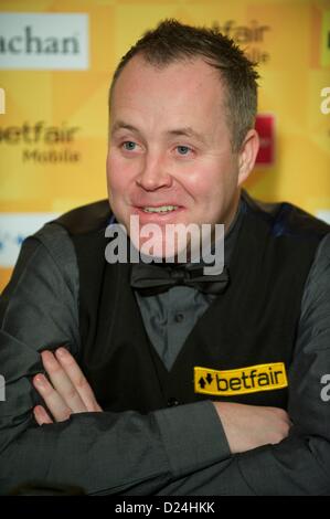 Londres, Royaume-Uni. 14 janvier 2013. John Higgins, OBE (SCO) lors de sa conférence de presse, après avoir gagné 6-3 lors de son match contre Allistair Carter (FRA) au Masters de Snooker Alexandra Palace. Banque D'Images