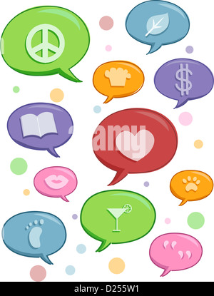 Illustration de bulles de texte avec différents sujets Banque D'Images