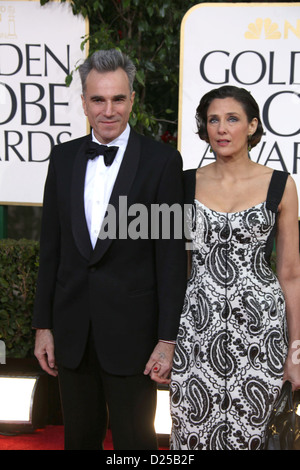 L'acteur Daniel Day Lewis et Rebecca Miller arrivent à la 70e assemblée annuelle Golden Globe Awards présenté par la Hollywood Foreign Press Association (HFPA,, à l'hôtel Beverly Hilton à Beverly Hills, USA, le 13 janvier 2013. Photo : Hubert Boesl Banque D'Images