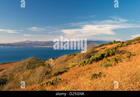 Matin d'automne sur Howth Head surplombant la baie de Dublin et les montagnes de Wicklow dans la distance Banque D'Images