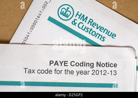 Avis de codage CAFE code de taxe pour l'année 2012-2013 de HM Revenue & Customs Banque D'Images