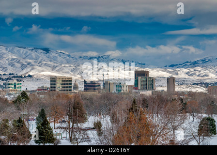 La neige a couvert la ville de Boise IDAHO Banque D'Images