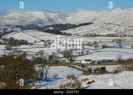 Causeway ferme, Woundale et la vallée de Troutbeck, vu de l'Orrest Head, Parc National de Lake District, Cumbria, Angleterre, Royaume-Uni Banque D'Images