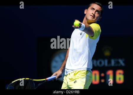 Melbourne, Australie. 16 janvier 2013. Nicolas Almagro de l'Espagne en action sur la troisième journée de l'Open d'Australie de Melbourne Park. Banque D'Images