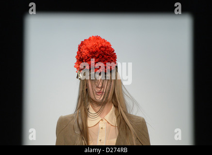 Un modèle présente une création lors de la Rebekka Ruetz montrer lors de la Mercedes-Benz Fashion Week à Berlin, Allemagne, 15 janvier 2013. Les présentations des collections automne/hiver 2013/2014 se déroulera du 15 au 18 janvier 2013. Photo : Britta Pedersen/dpa Banque D'Images