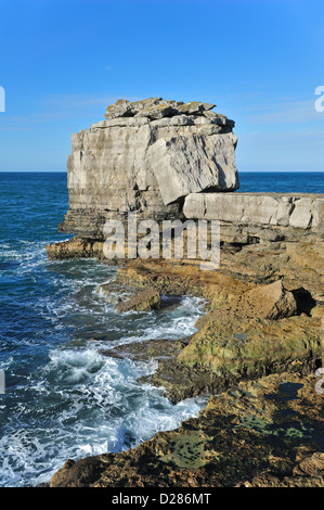 Pulpit Rock, Rock Pile artificiel sur mer à Portland Bill, l'Île de Portland, Jurassic Coast, Dorset, England, UK Banque D'Images