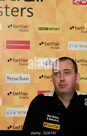 16 janvier 2013. Londres, Angleterre, Royaume-Uni. Mark Williams à l'interview après-match après son match contre Matthew Stevens pendant quatre jours du Masters de Snooker Alexandra Palace. Banque D'Images