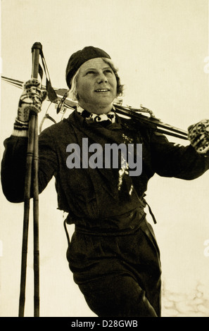 Laila Schou-Nilsen, Norvégien, skieur de slalom aux Jeux Olympiques d'hiver de 1936, Garmisch-Partenkirchen, Allemagne, Portrait Banque D'Images