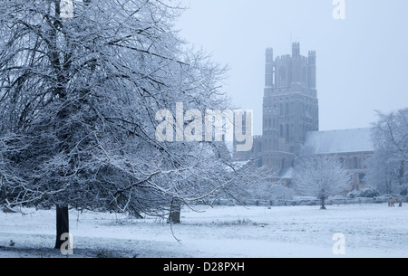 Cathédrale d'Ely Cambridge dans la neige Banque D'Images