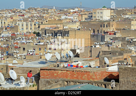 Vue sur la médina, Fès, Fes, Maroc Banque D'Images