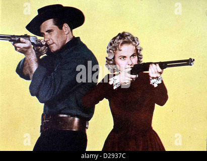 Galgenvögel Wyoming renégats Phil Carey, Matha Hyer Seine beherzte Verlobte Nancy Warren (Martha Hyer) bringt schließ'lich Banque D'Images