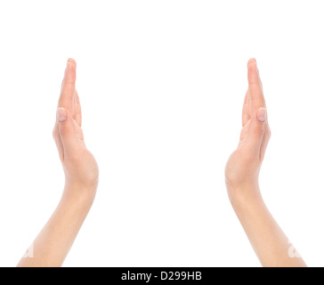 Ouvert woman's hands on white background Banque D'Images