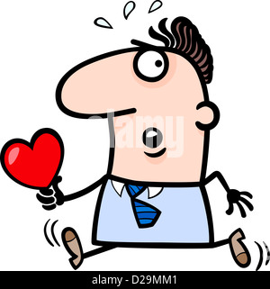 Cartoon St Valentines Illustration de la fin de l'homme courant en amour avec coeur ou carte de la Saint-Valentin Banque D'Images