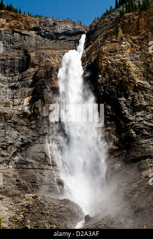 Les chutes Takakkaw plonge au fond de la vallée, dans le parc national Yoho, Rocheuses canadiennes, l'Alberta, Canada. Banque D'Images