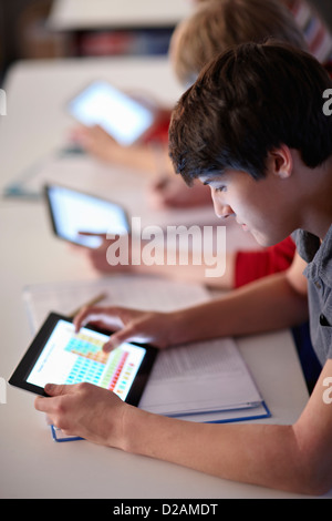 Les élèves à l'aide de tablet computers in class Banque D'Images