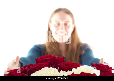 Un fleuriste avec de belles roses Banque D'Images