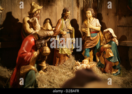 Hambourg, Allemagne, scène de la nativité sur un marché de Noël Banque D'Images