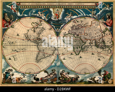 Nouveau et précis de l'ensemble du monde, vers 1664 Nova et accuratissima totius orbis terrarum tabula1664 Banque D'Images