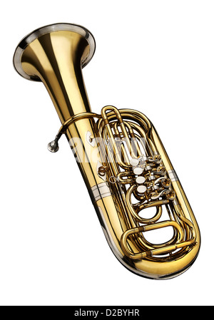 Tuba, instrument à vent. Sur un fond blanc. Banque D'Images