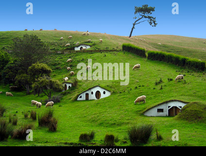 L'ensemble de film Hobbiton 'Le Seigneur des Anneaux" en Nouvelle-Zélande. Banque D'Images