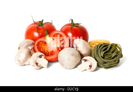 Tomates, champignons et tagliatelles italiennes Banque D'Images