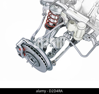 Suspension Voiture d'art de l'ordinateur de voiture multi-link suspension avant avec frein Banque D'Images