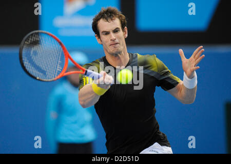 21.01.2013 Melbourne, Australie. Andy Murray de Grande-Bretagne renvoie un shot le huitième jour de l'Open d'Australie de Melbourne Park. Banque D'Images