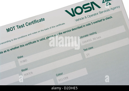 Vehicle and Operator Services Agency MOT Certificat Test Banque D'Images