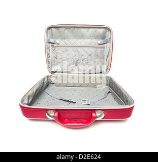 Valise rouge vide ouvert isolé sur fond blanc Banque D'Images