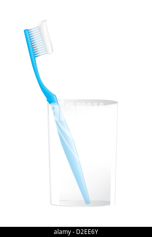 Brosse à dents bleu sur blanc en verre Banque D'Images