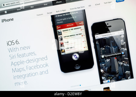 Apple iPhone et iOS 6 website close up Banque D'Images