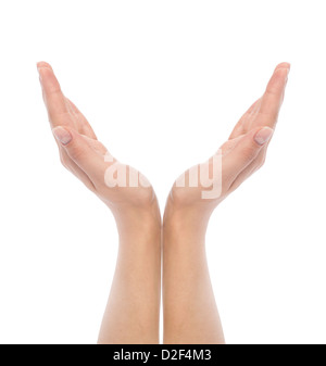 Ouvert woman's hands on white background Banque D'Images