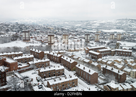 Vues aériennes de la ville de Sheffield South Yorkshire Angleterre après de fortes chutes de neige en janvier 2013 Banque D'Images