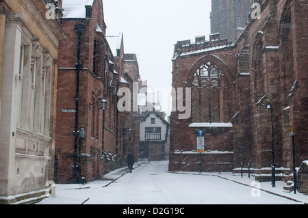 Bayley Lane en temps de neige, Coventry, Royaume-Uni Banque D'Images